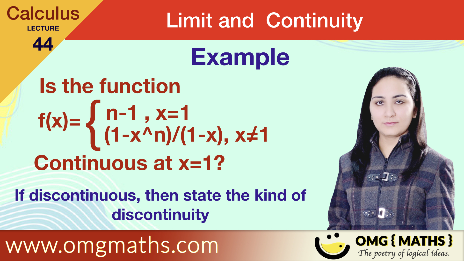 (1-x^n)/(1-x) | Example | Limit and Continuity | Calculus | Bsc | Removable discontinuity example | pdf