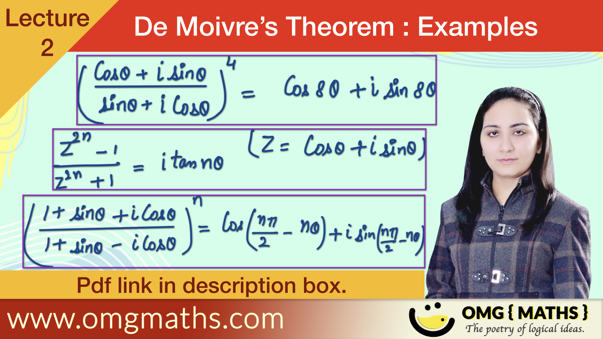 Problems on De-Moivre’s Theorem | Solved examples | De Moivre’s Thoerem | Bsc | pdf