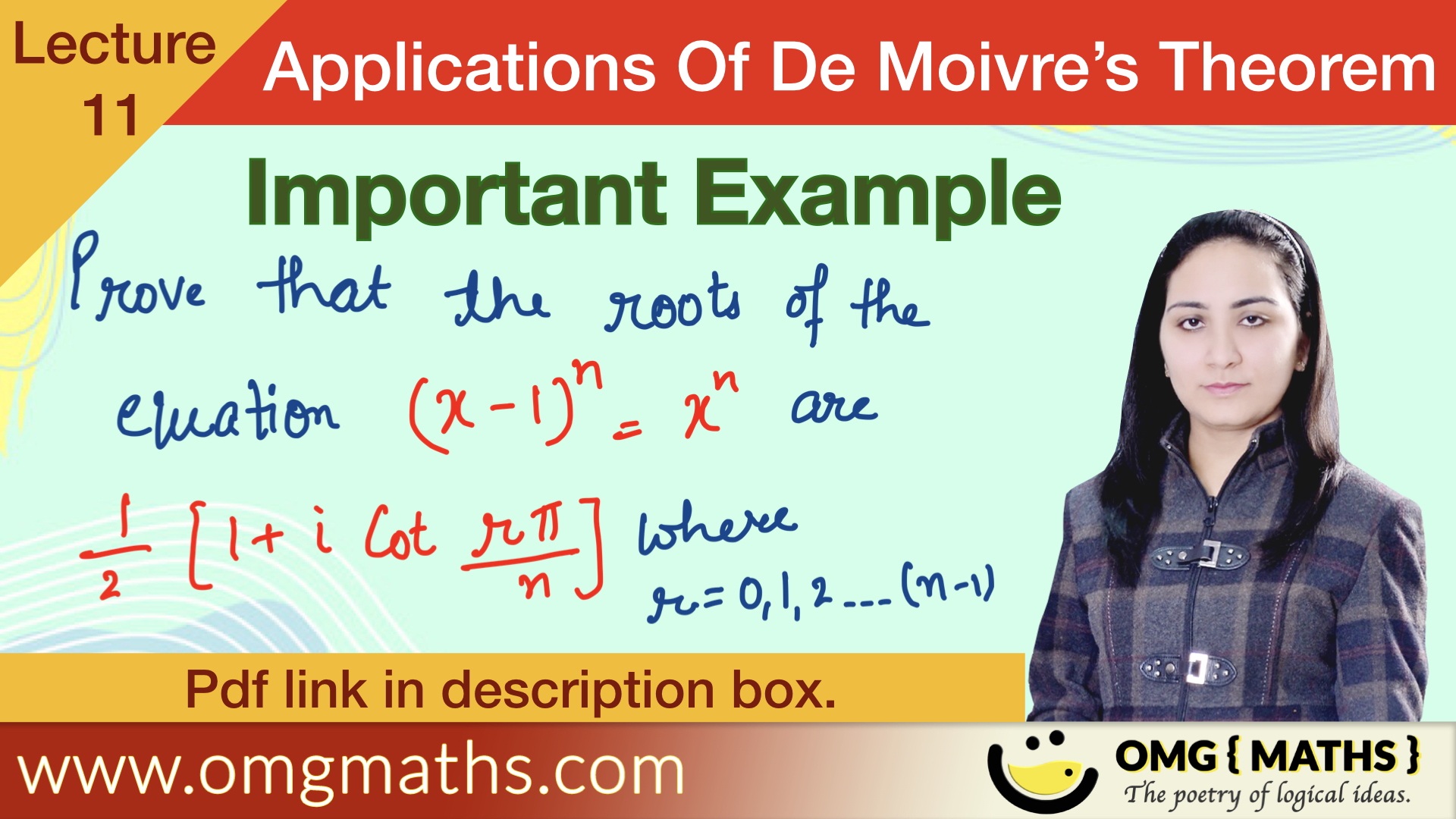 solution of equation using De-Moivre’s Theorem | solve (x-1)^n=x^n | Applications of De-Moivre’s Theorem | BSC