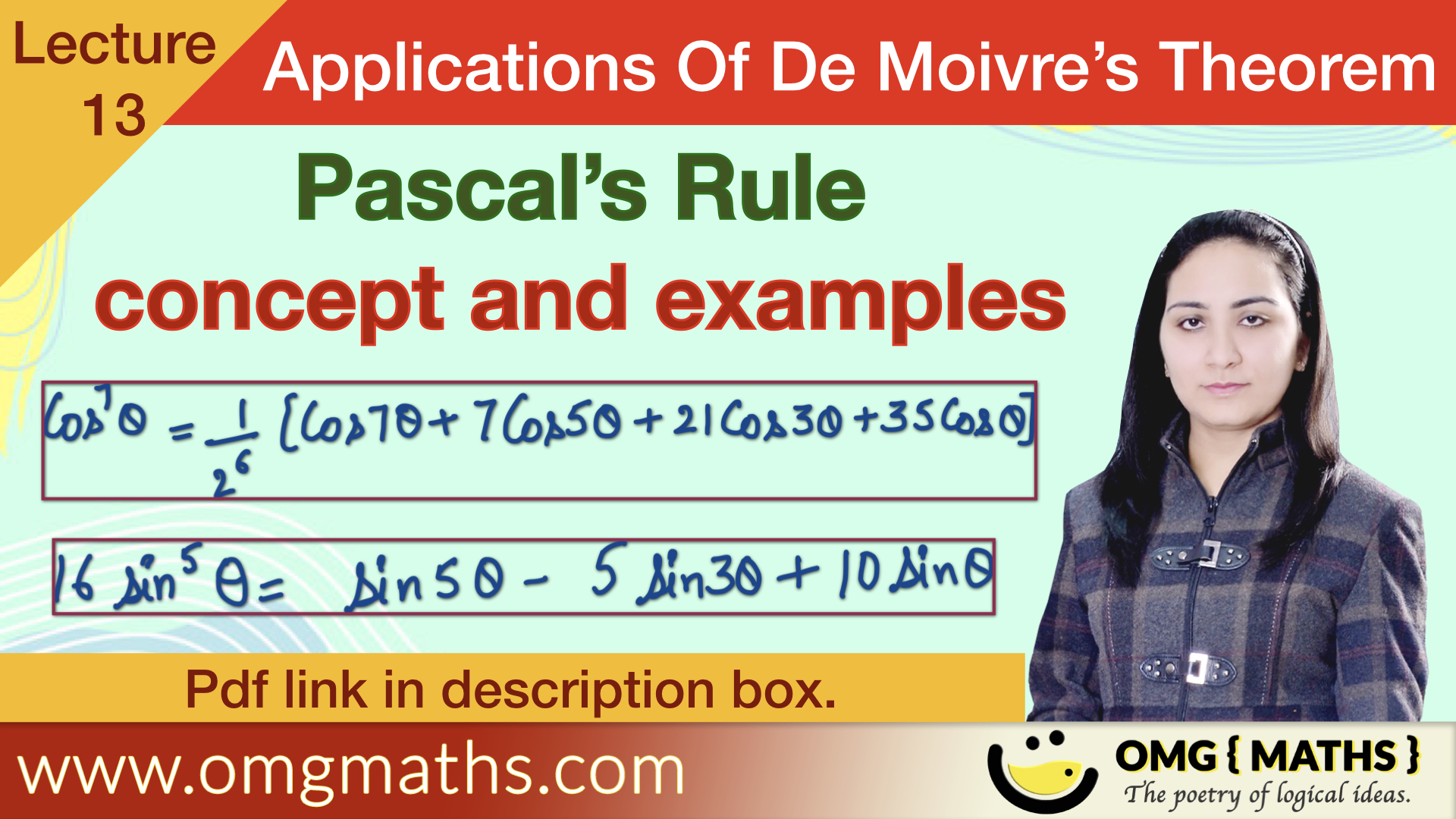 Pascal’s Rule | Concept and Examples | Applications of De-Moivre’s Theorem | Bsc/Ba