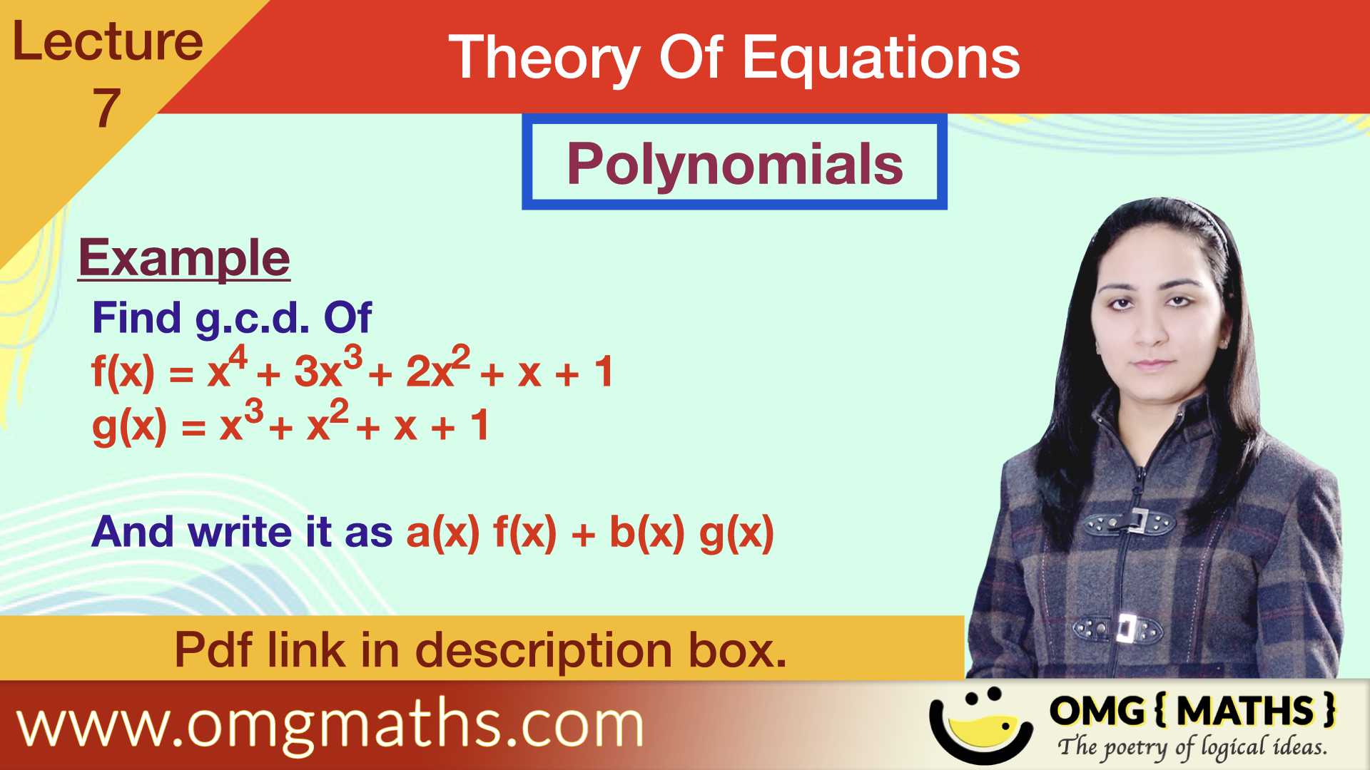 g.c.d. of Polynomials | Example | Polynomials | Theory Of Equations | Bsc