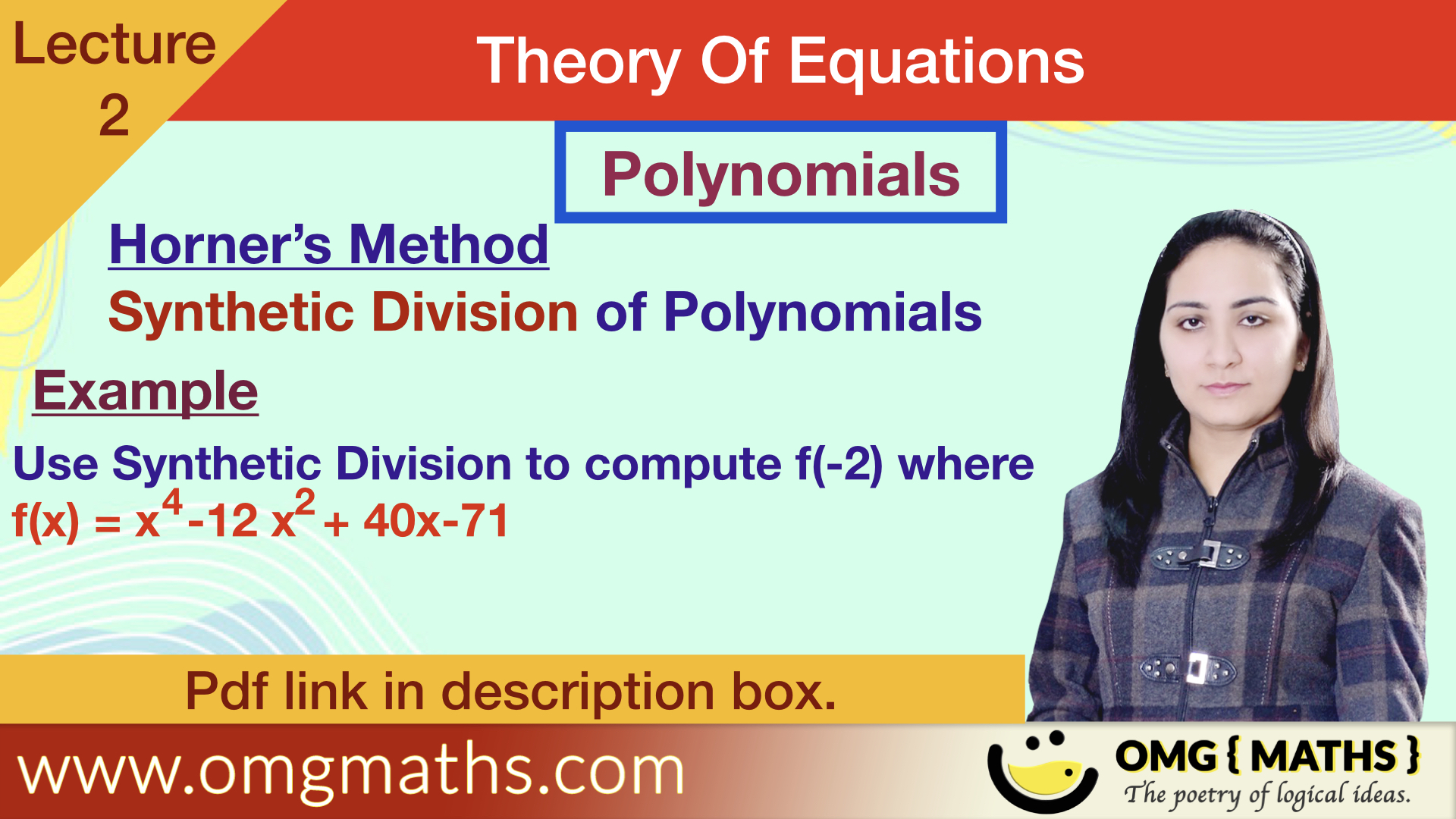 Synthetic Division of Polynomials | Horner’s Method | Synthetic Division Method to divide polynomials | Example | pdf | BSC sem 2