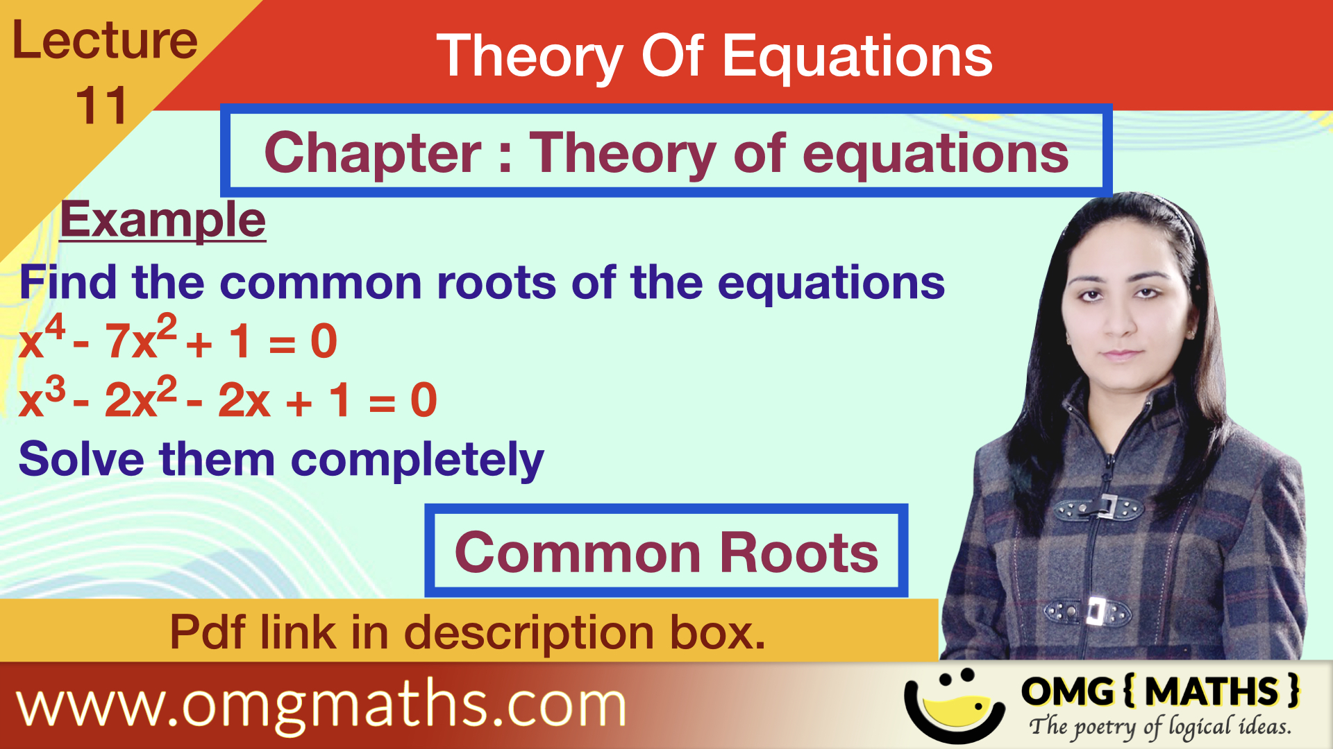Common Roots Of Polynomials | Theory Of Equations | example | Bsc