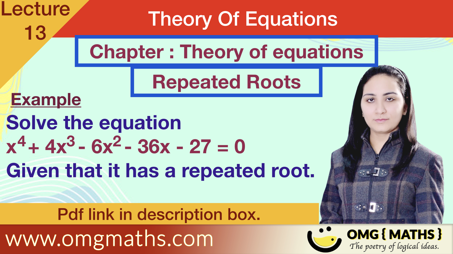 Repeated Roots Of Polynomials | Multiple Root | Theory Of Equations | example | Bsc