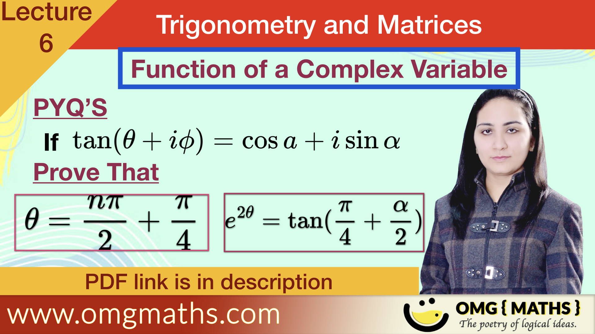 tan(theta+iphi) = cosa + i sina | Function of a complex variable | pyq | Bsc | Trigonometry and Matrices