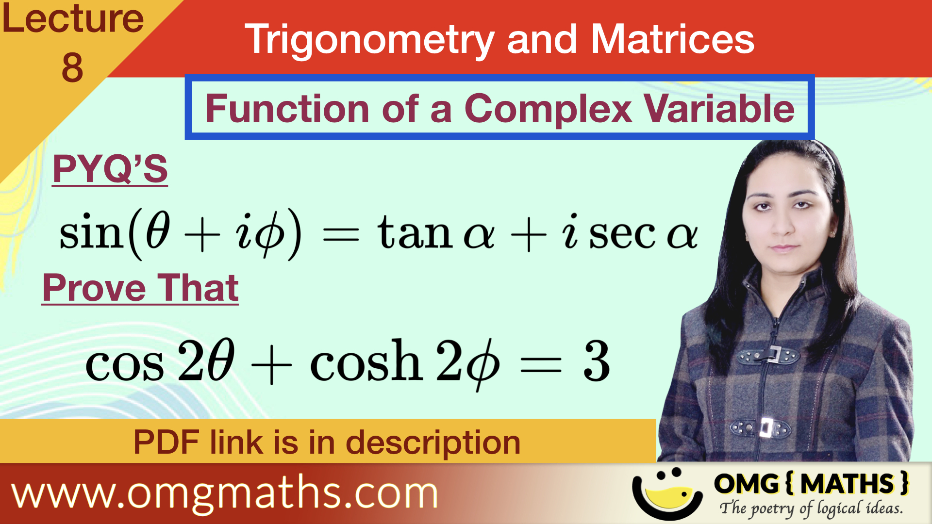 Sin(x+iy)=tanA+isecA| Function of a complex variable | pyq | Bsc | Trigonometry and Matrices