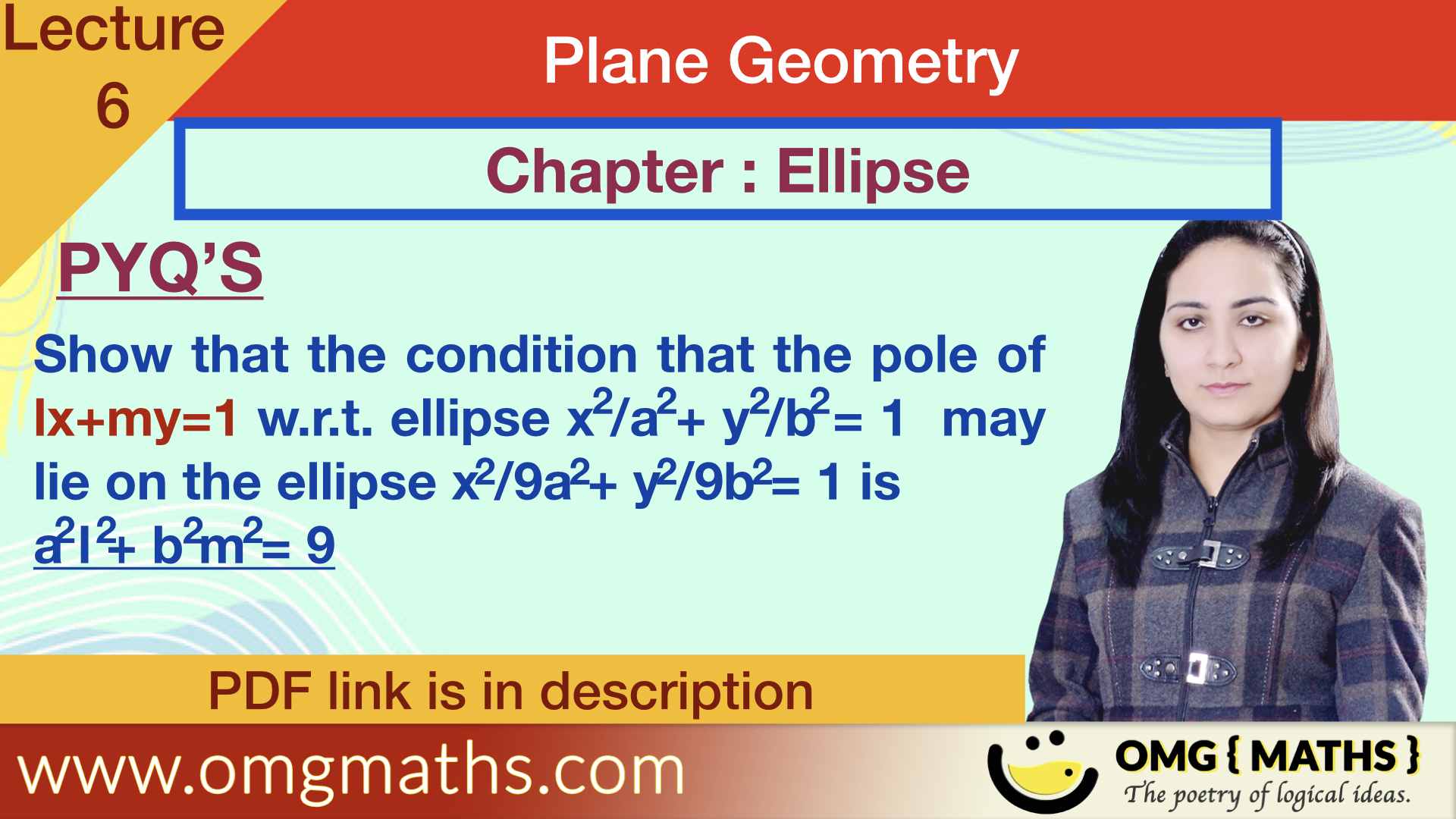 Ellipse | pyq 4 | Plane Geometry | bsc maths