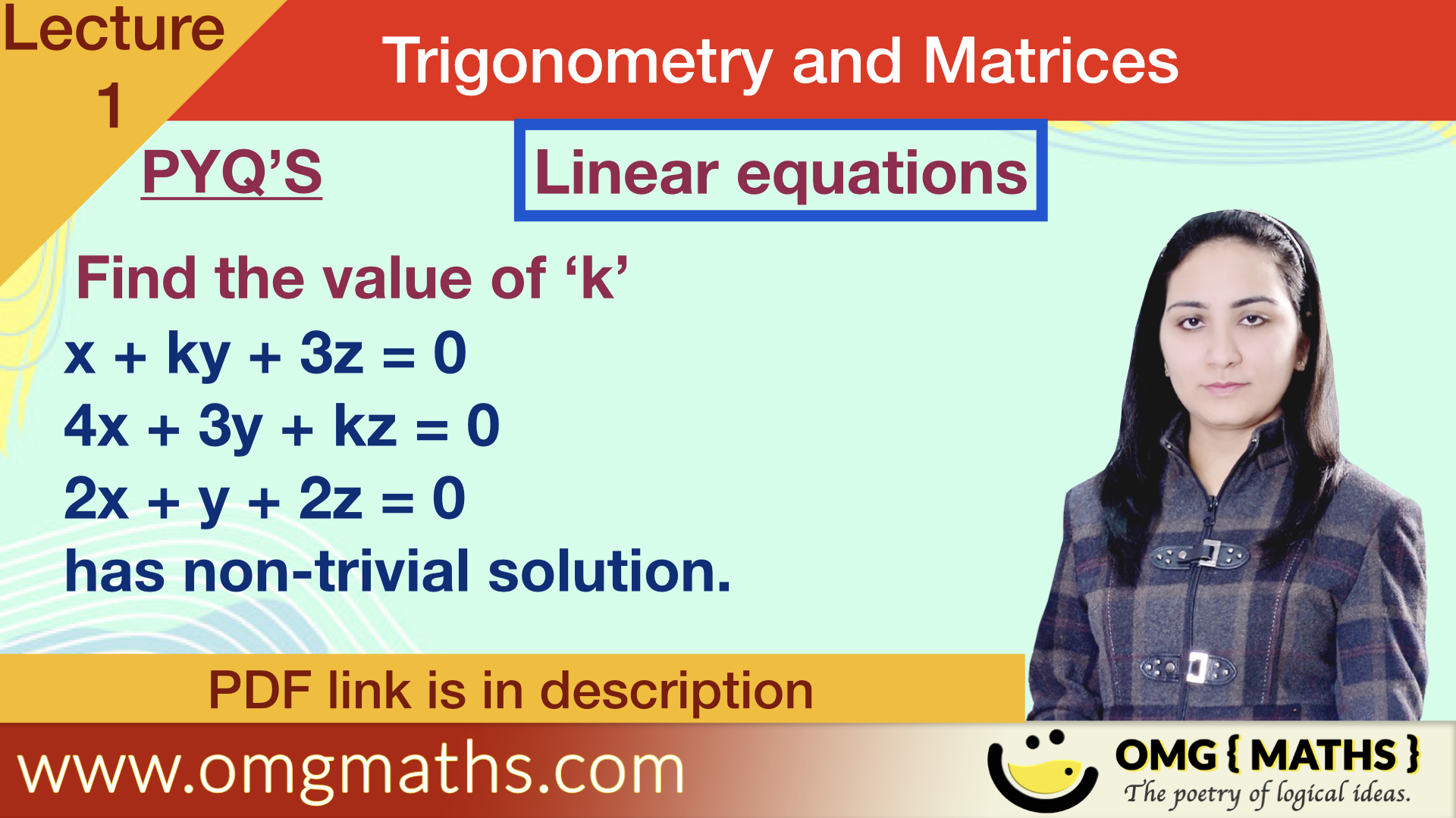 System of linear equations | non trivial solution | pyq | Bsc | Trigonometry and Matrices